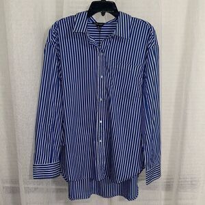 Modern Works XL White Blue Vertical Stripe Collared Button Down Long Sleeve